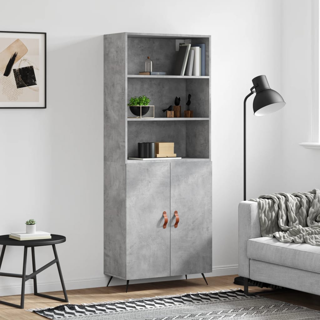 Buffet haut Gris béton 69,5x34x180 cm Bois d'ingénierie - XIOS