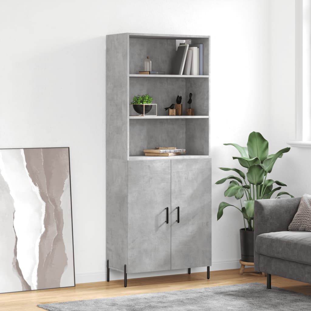Buffet haut Gris béton 69,5x34x180 cm Bois d'ingénierie - XIOS