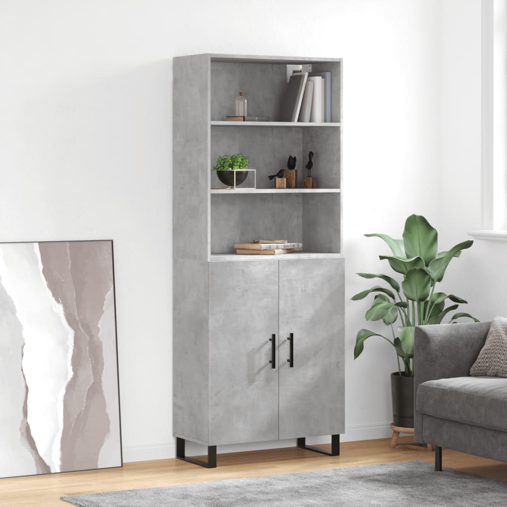 Buffet haut Gris béton 69,5x34x180 cm Bois d'ingénierie - XIOS