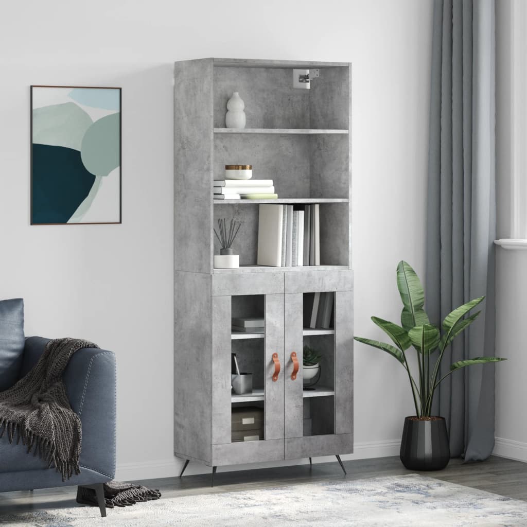 Buffet haut Gris béton 69,5x34x180 cm Bois d'ingénierie - XIOS
