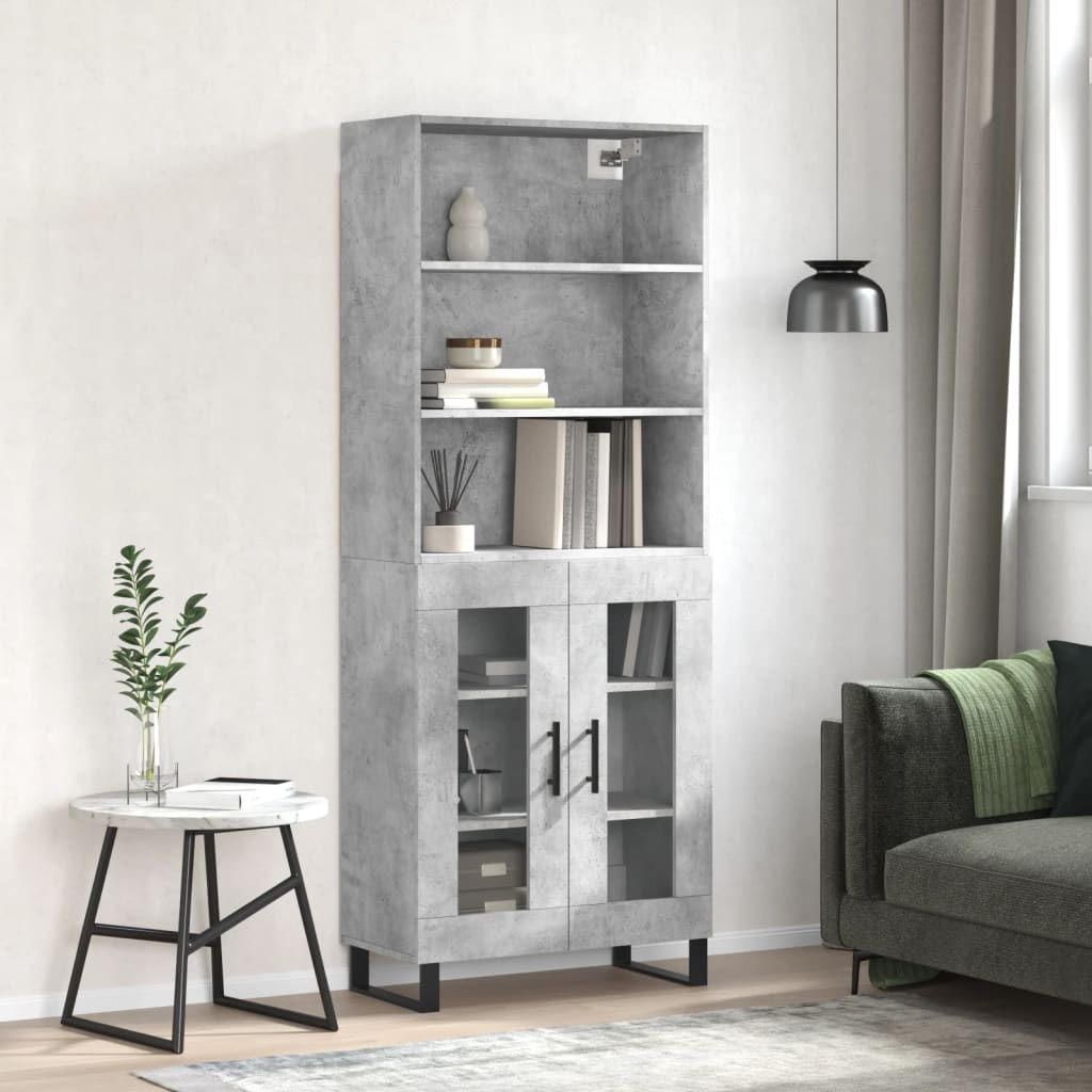 Buffet haut Gris béton 69,5x34x180 cm Bois d'ingénierie - XIOS