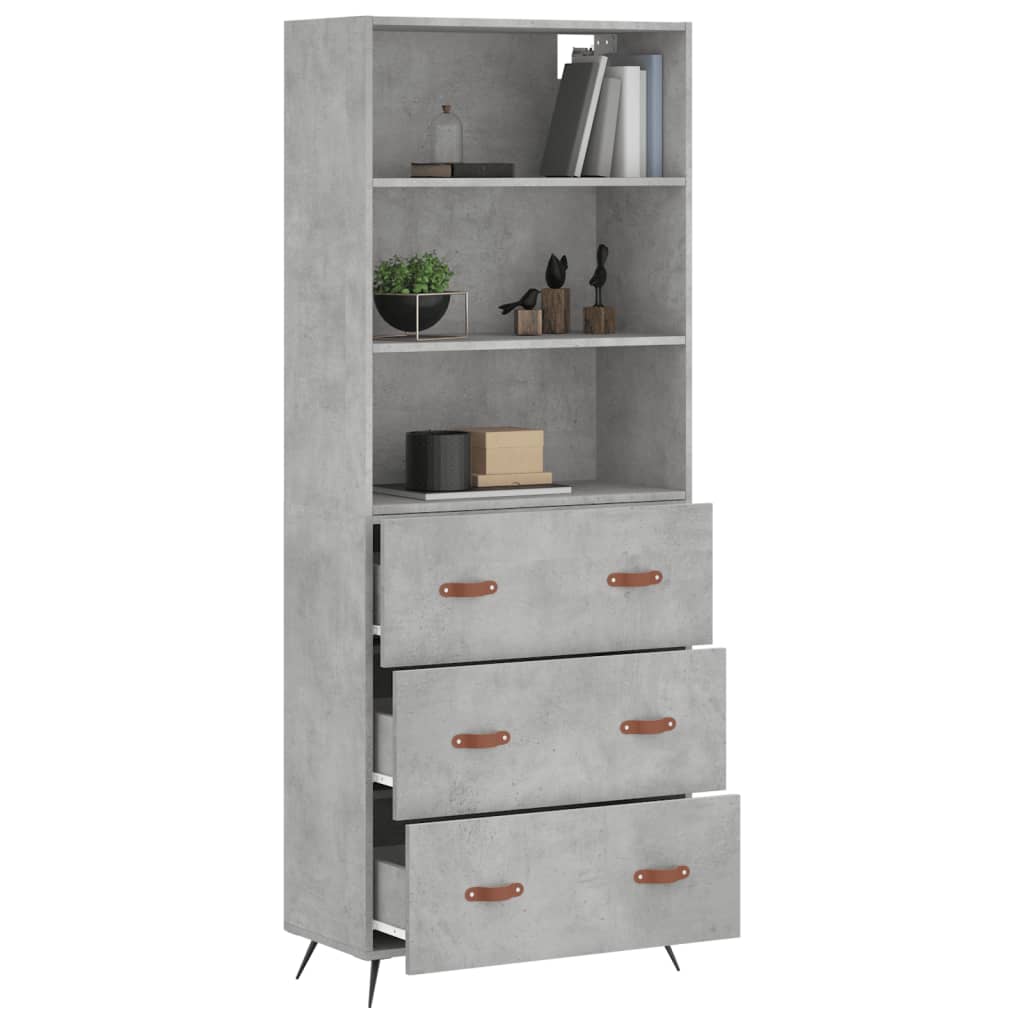 Buffet haut Gris béton 69,5x34x180 cm Bois d'ingénierie - XIOS