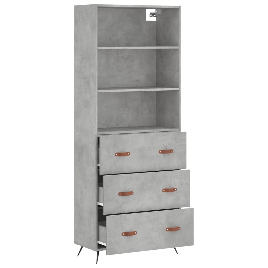 Buffet haut Gris béton 69,5x34x180 cm Bois d'ingénierie - XIOS