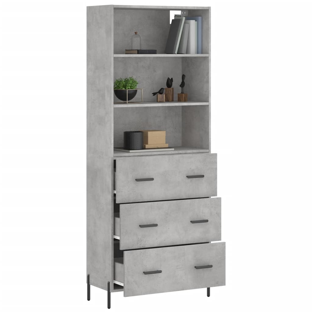 Buffet haut Gris béton 69,5x34x180 cm Bois d'ingénierie - XIOS
