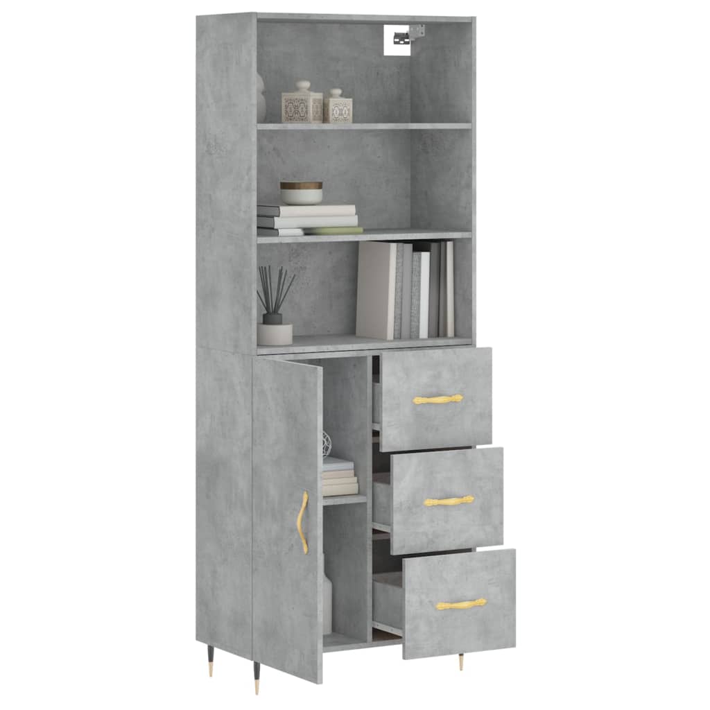 Buffet haut Gris béton 69,5x34x180 cm Bois d'ingénierie - XIOS