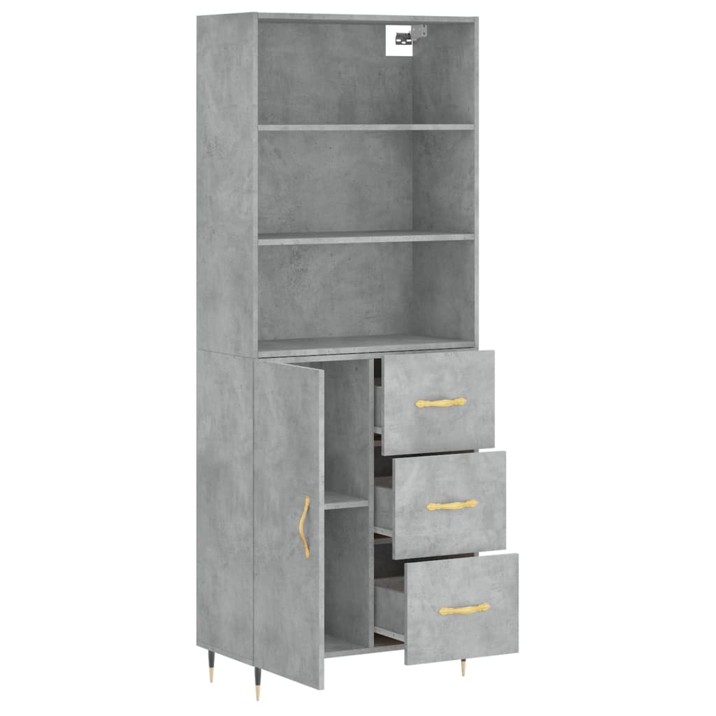Buffet haut Gris béton 69,5x34x180 cm Bois d'ingénierie - XIOS