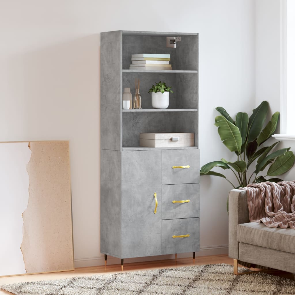 Buffet haut Gris béton 69,5x34x180 cm Bois d'ingénierie - XIOS