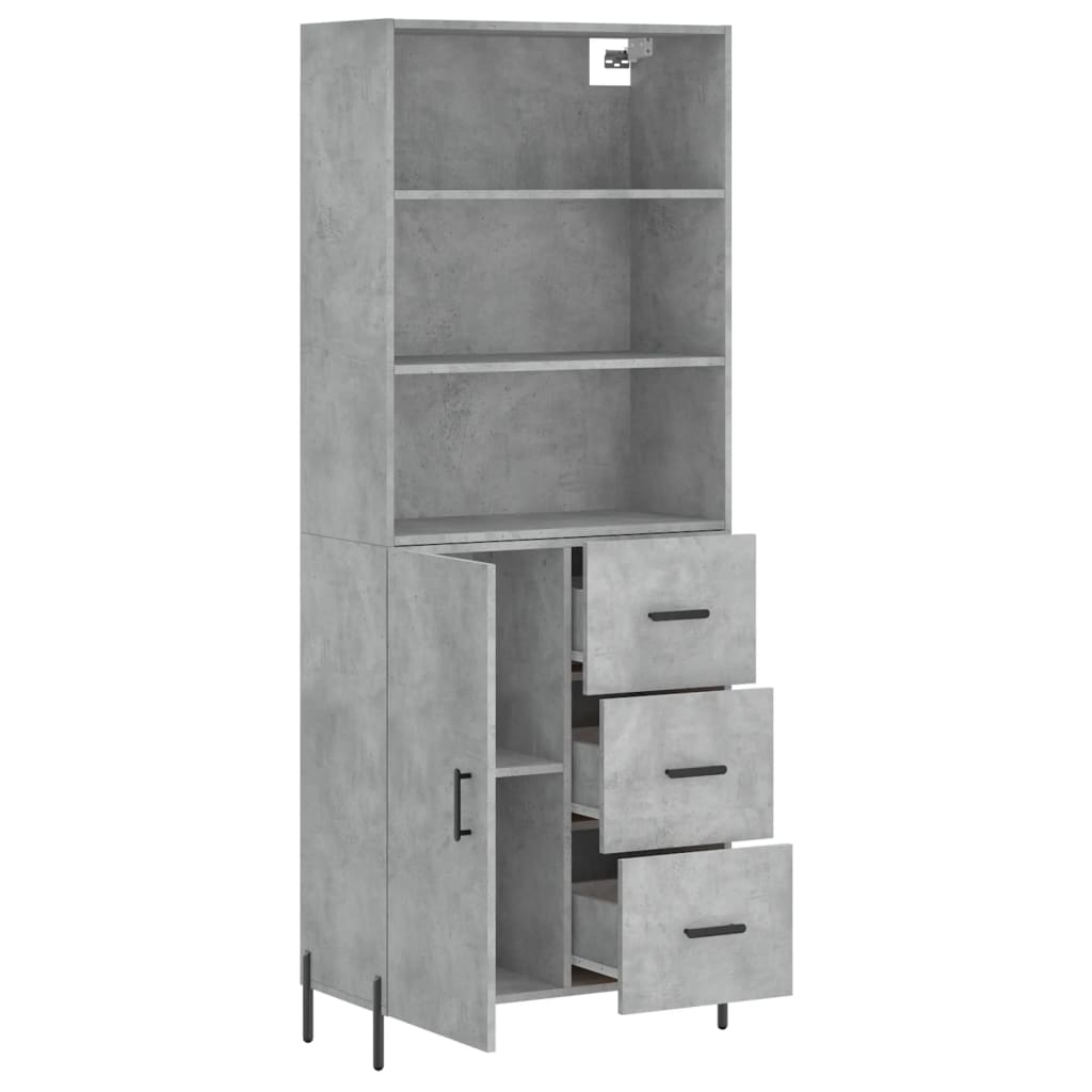 Buffet haut Gris béton 69,5x34x180 cm Bois d'ingénierie - XIOS