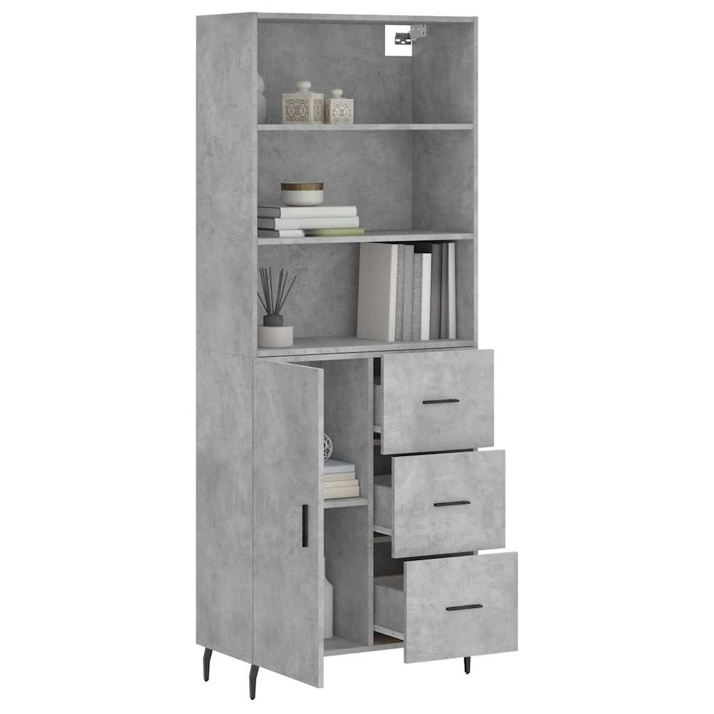 Buffet haut Gris béton 69,5x34x180 cm Bois d'ingénierie - XIOS