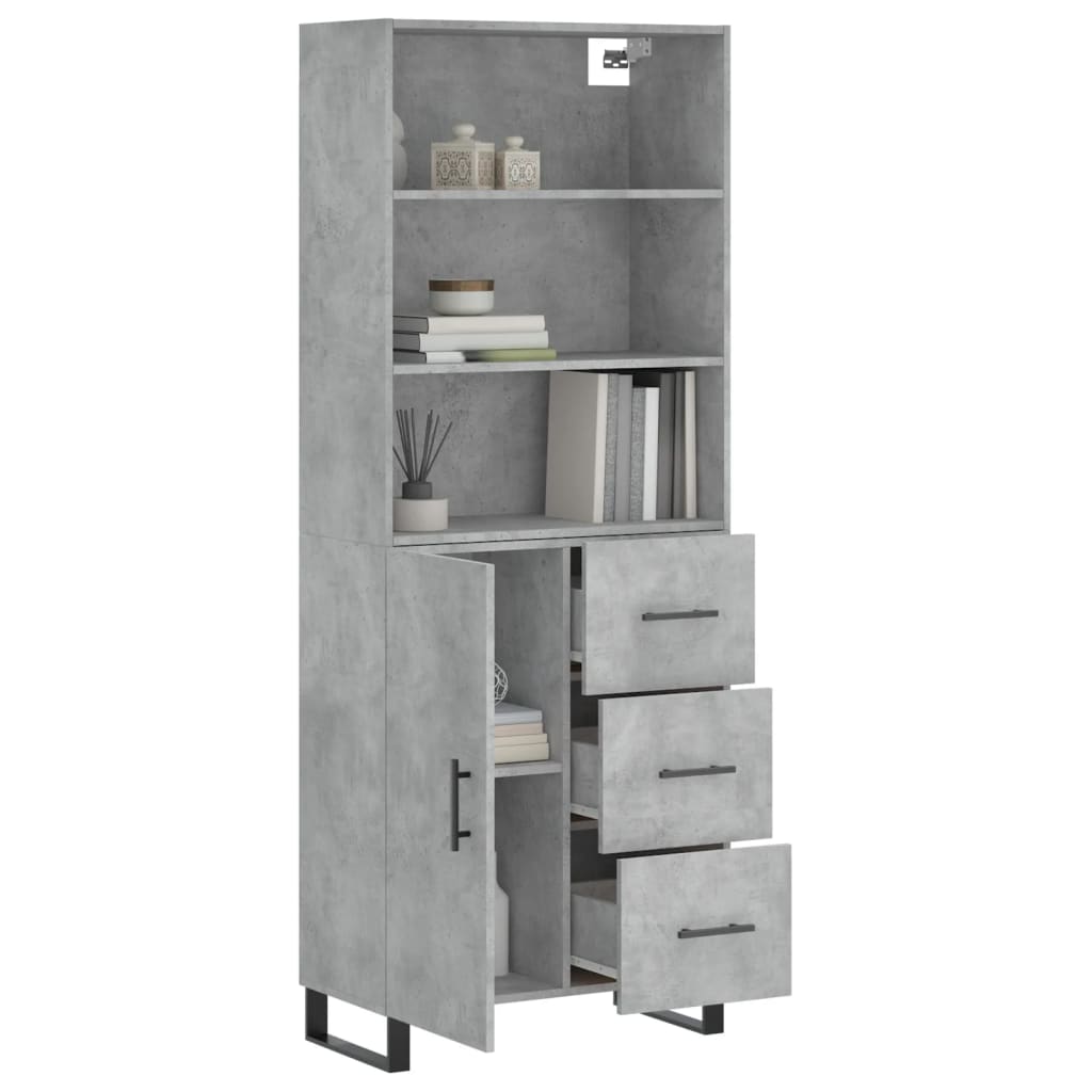 Buffet haut Gris béton 69,5x34x180 cm Bois d'ingénierie - XIOS