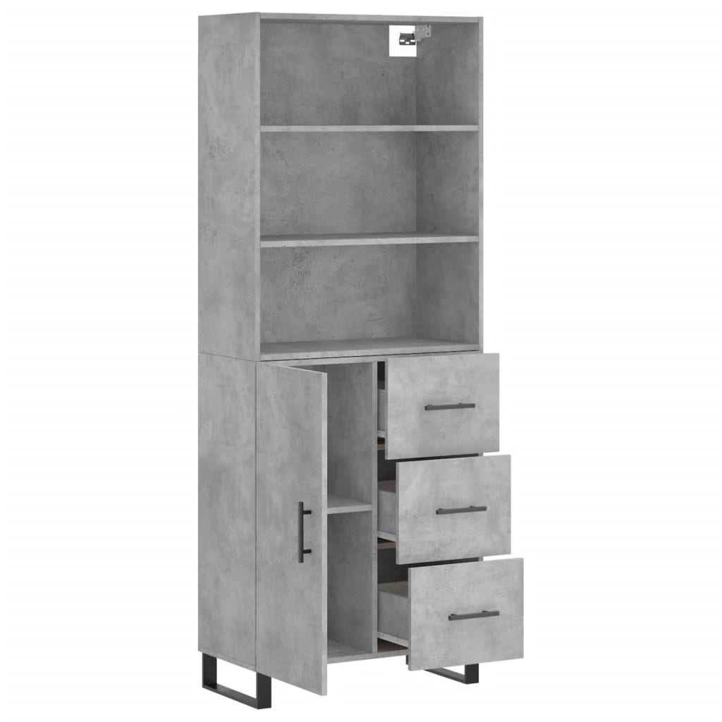 Buffet haut Gris béton 69,5x34x180 cm Bois d'ingénierie - XIOS