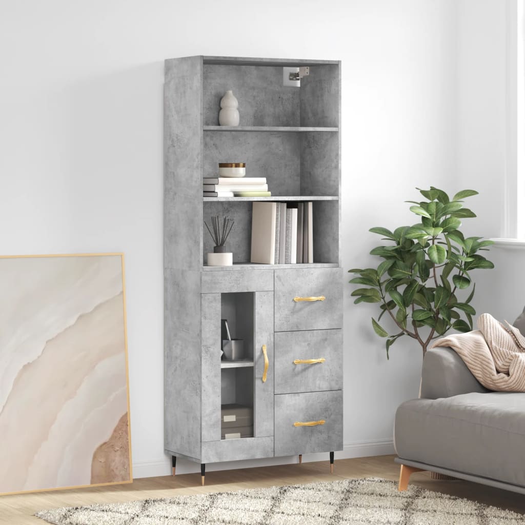 Buffet haut Gris béton 69,5x34x180 cm Bois d'ingénierie - XIOS
