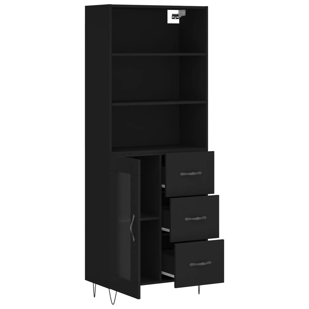 Buffet haut Noir 69,5x34x180 cm Bois d'ingénierie - XIOS