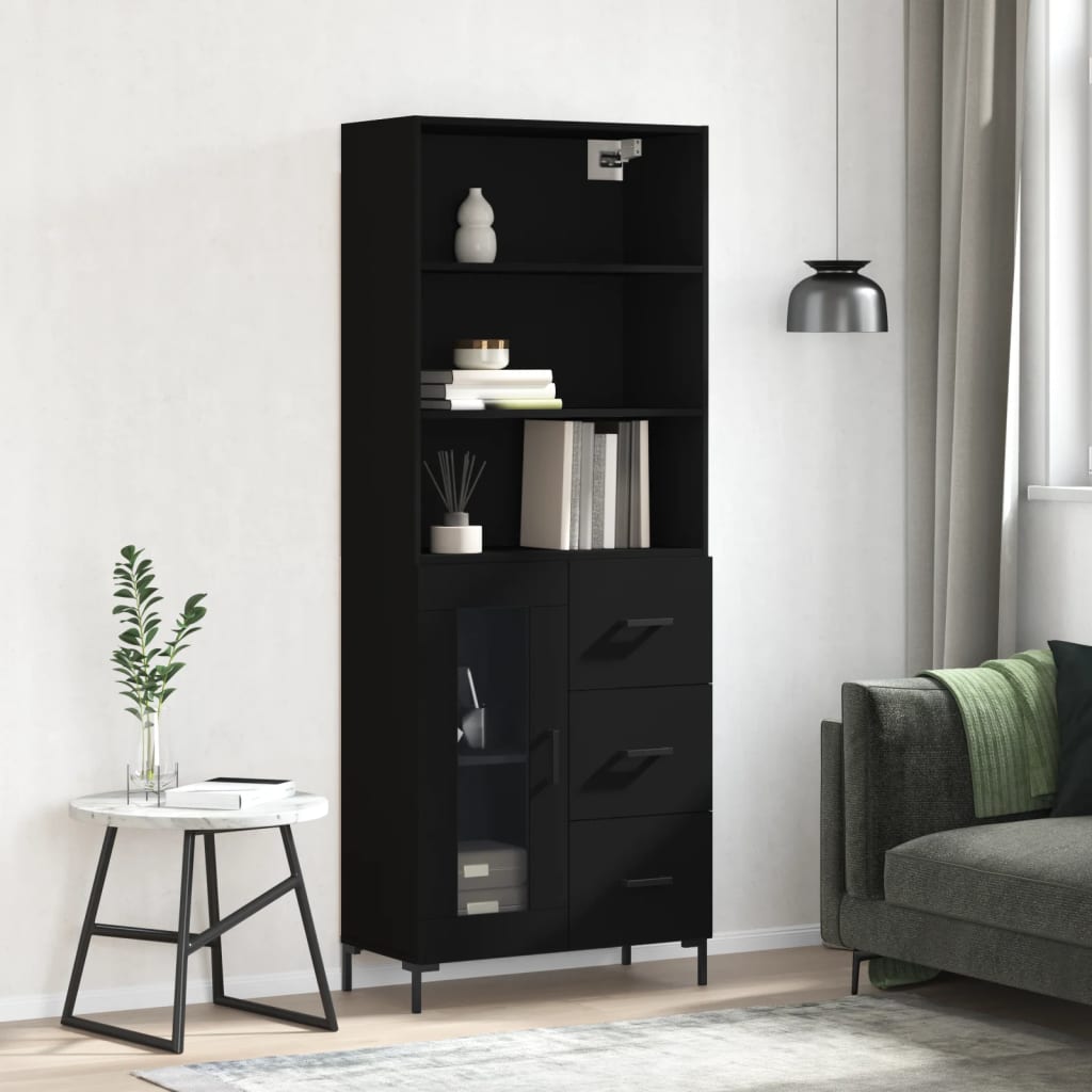 Buffet haut Noir 69,5x34x180 cm Bois d'ingénierie - XIOS