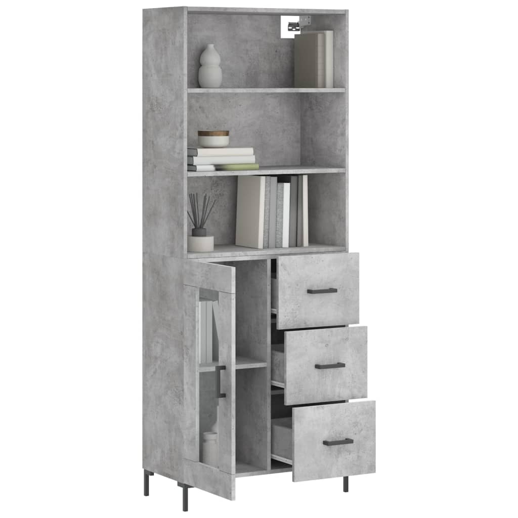 Buffet haut Gris béton 69,5x34x180 cm Bois d'ingénierie - XIOS