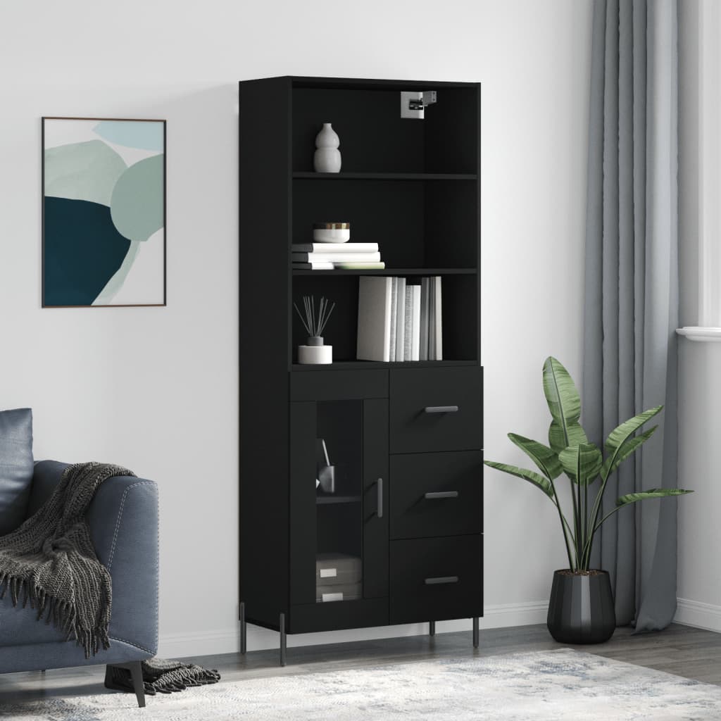 Buffet haut Noir 69,5x34x180 cm Bois d'ingénierie - XIOS