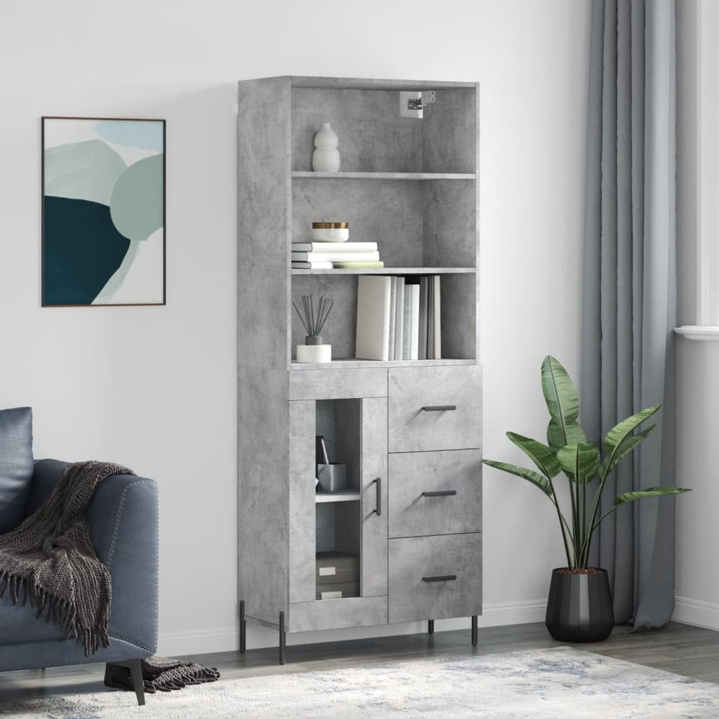 Buffet haut Gris béton 69,5x34x180 cm Bois d'ingénierie - XIOS