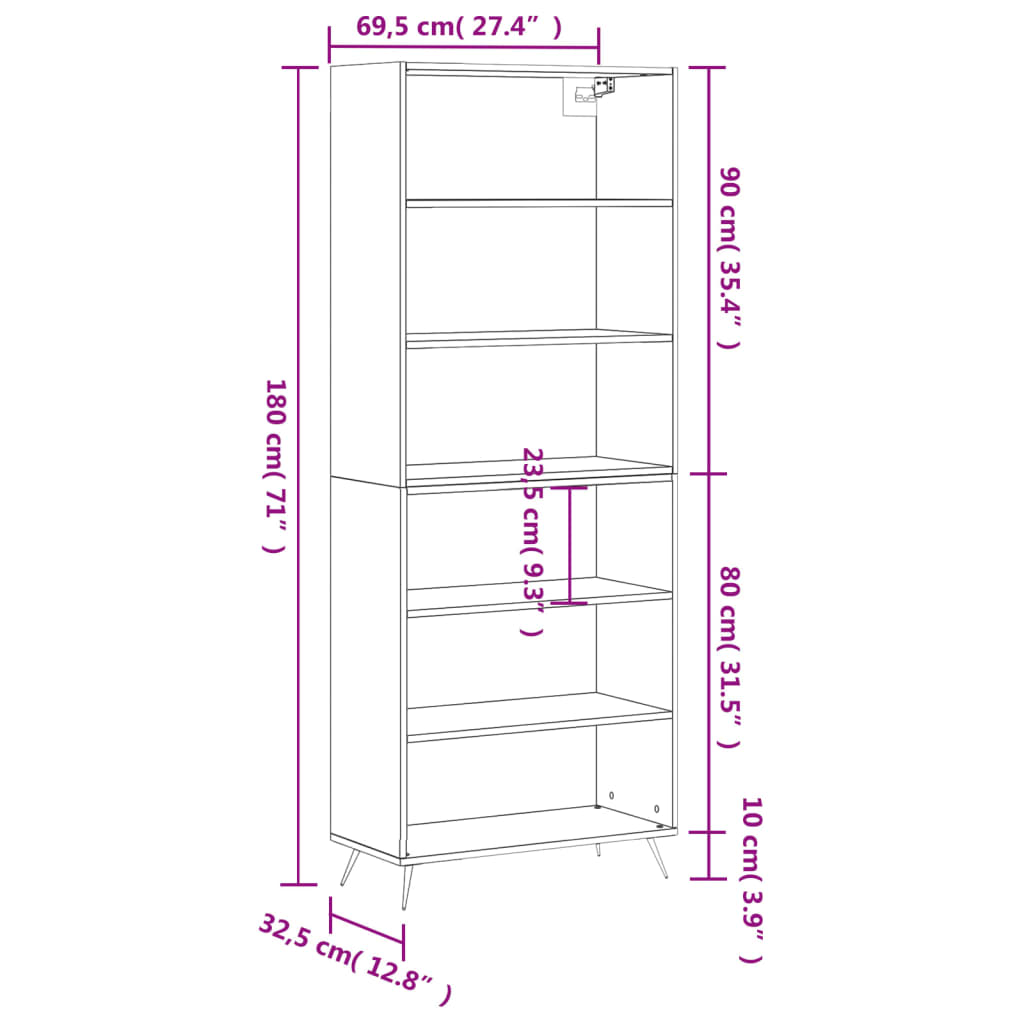Buffet blanc 69,5x32,5x180 cm bois d'ingénierie - XIOS
