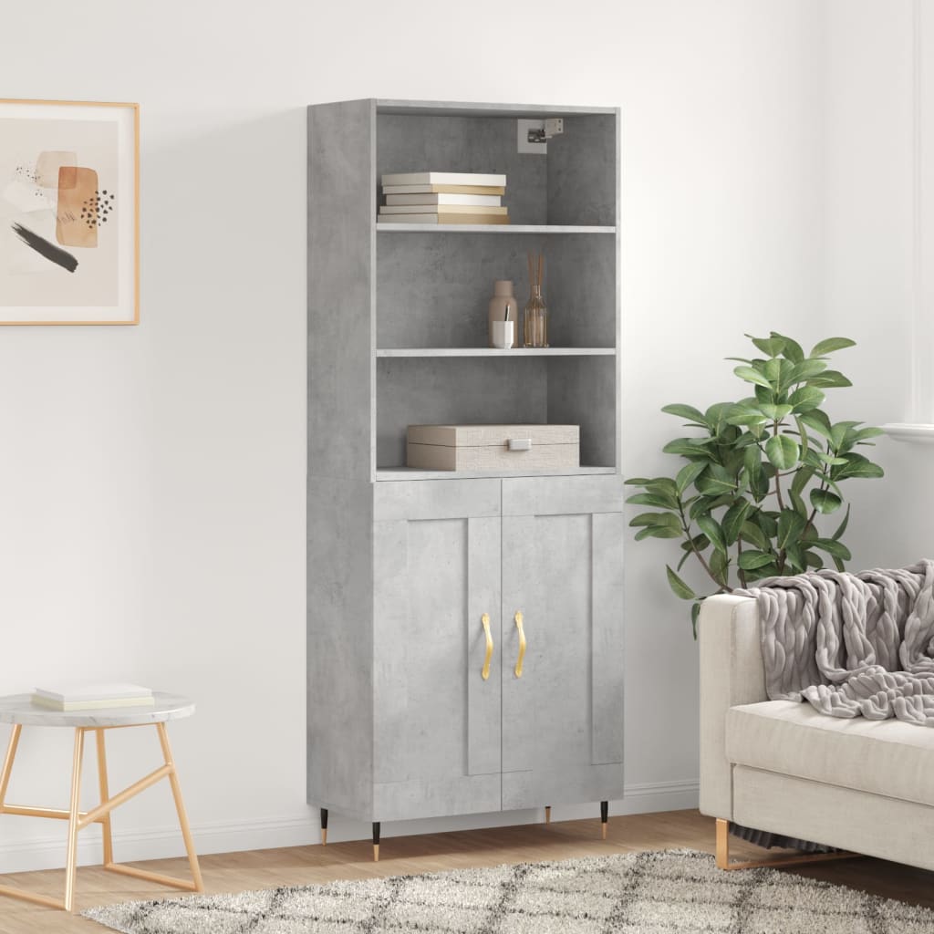 Buffet haut Gris béton 69,5x34x180 cm Bois d'ingénierie - XIOS