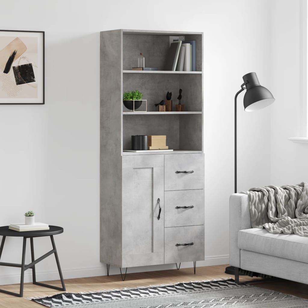 Buffet haut Gris béton 69,5x34x180 cm Bois d'ingénierie - XIOS