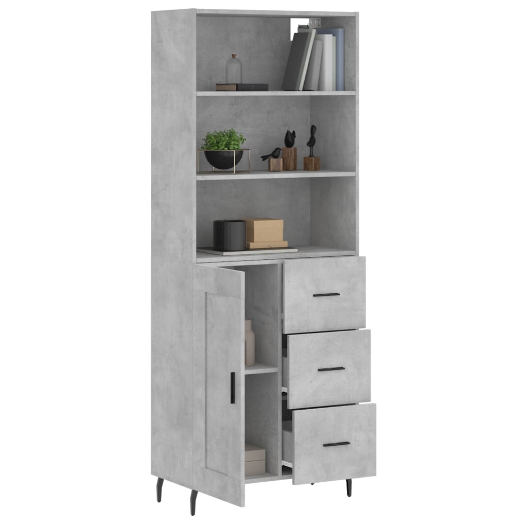 Buffet haut Gris béton 69,5x34x180 cm Bois d'ingénierie - XIOS