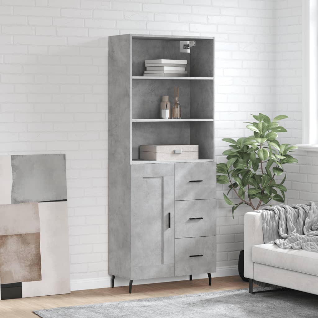 Buffet haut Gris béton 69,5x34x180 cm Bois d'ingénierie - XIOS