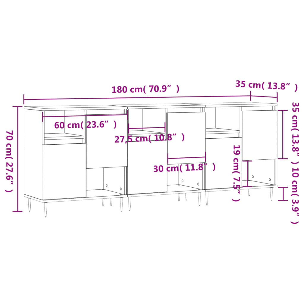 Buffets 3 pcs Sonoma gris Bois d'ingénierie - XIOS