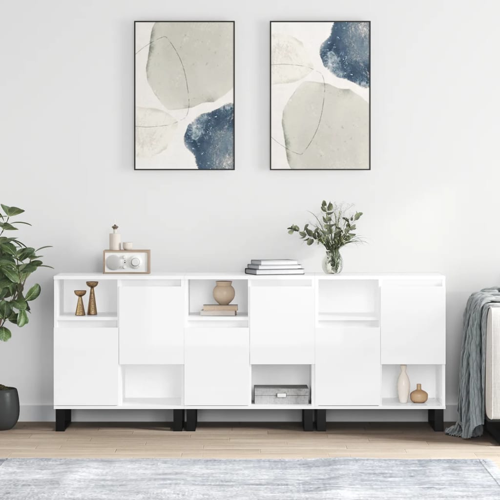 Buffets 3 pcs blanc brillant bois d'ingénierie - XIOS