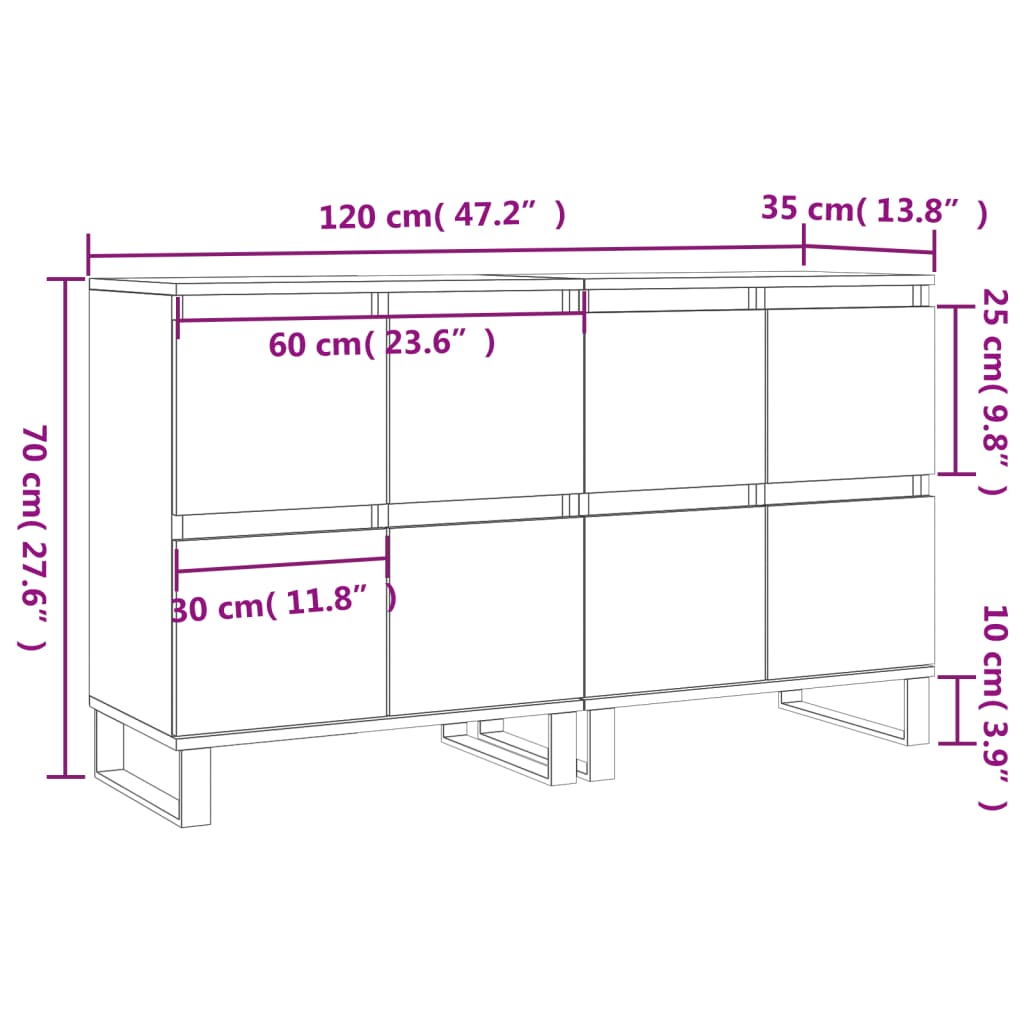 Buffets 2 pcs blanc brillant bois d'ingénierie - XIOS