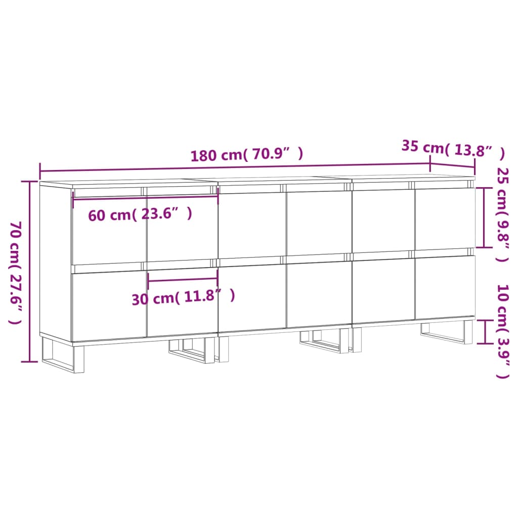 Buffets 3 pcs blanc brillant bois d'ingénierie - XIOS