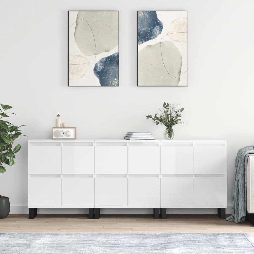 Buffets 3 pcs blanc brillant bois d'ingénierie - XIOS