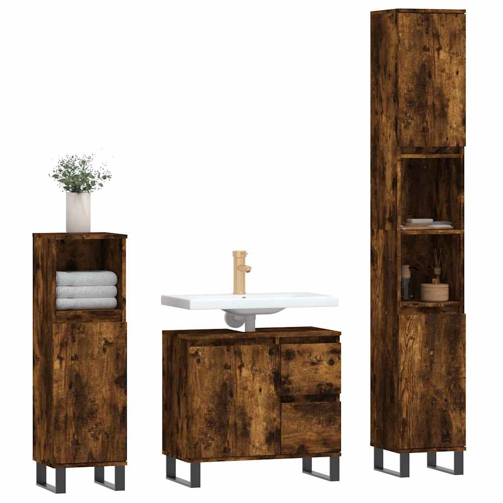 Ensemble de meubles de salle de bain 3 pcs Chêne fumé