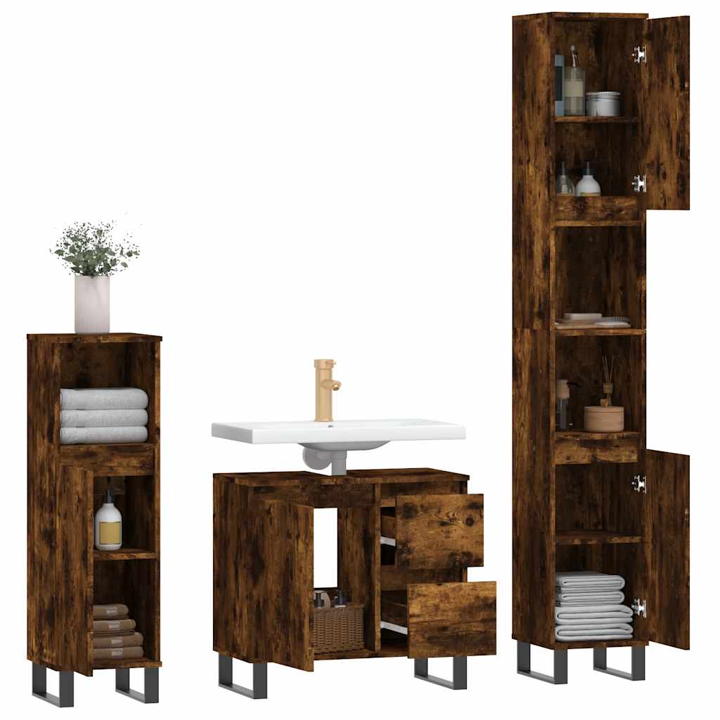 Ensemble de meubles de salle de bain 3 pcs Chêne fumé
