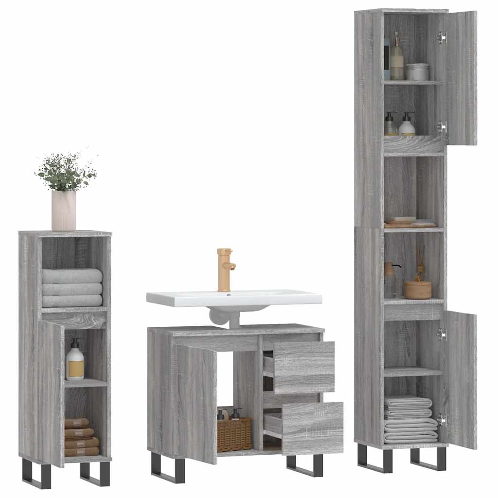 Ensemble de meubles de salle de bain 3 pcs Sonoma gris