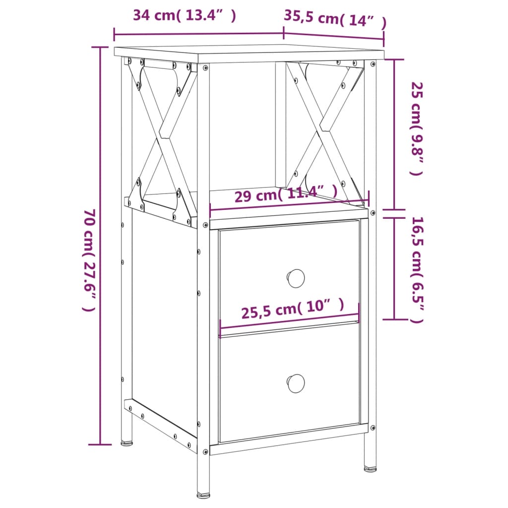 Table de chevet sonoma gris 34x35,5x70 cm bois d'ingénierie - XIOS