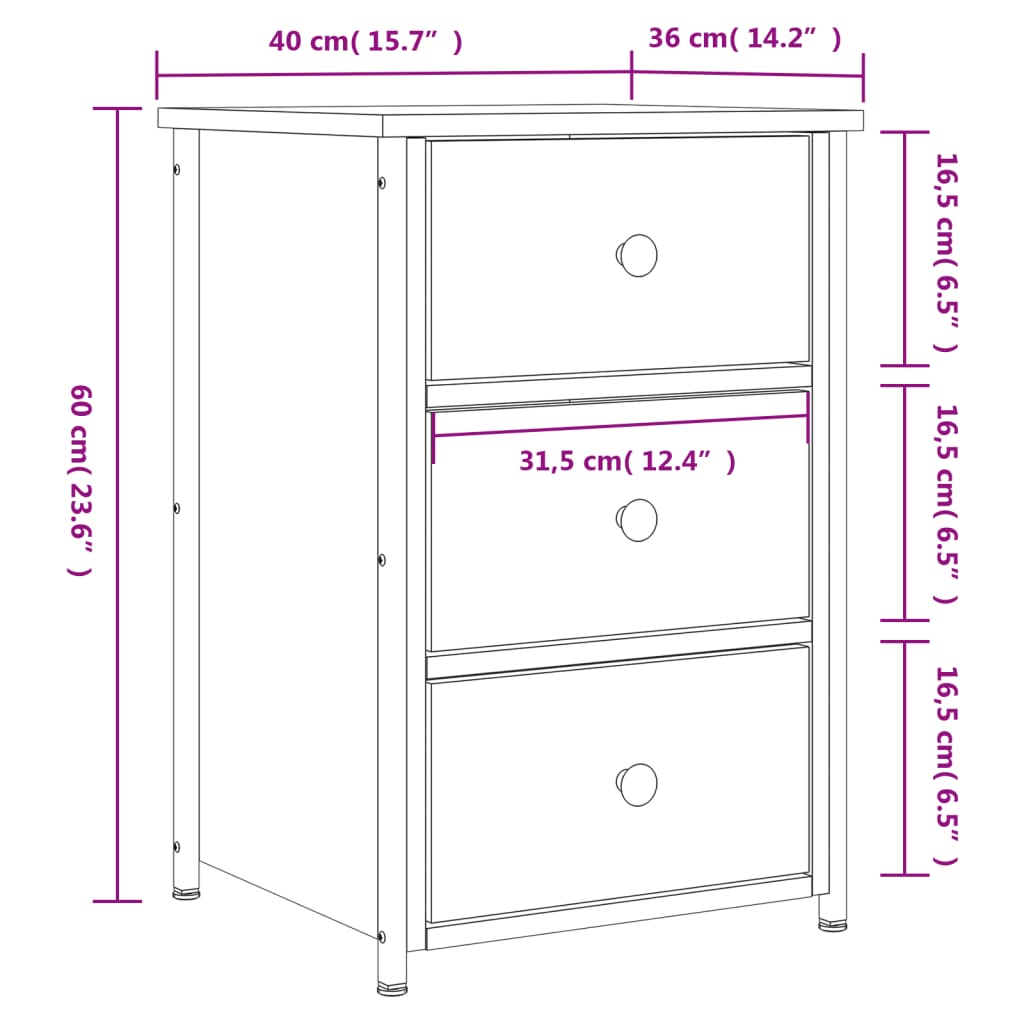 Table de chevet chêne fumé 40x36x60 cm bois d'ingénierie - XIOS
