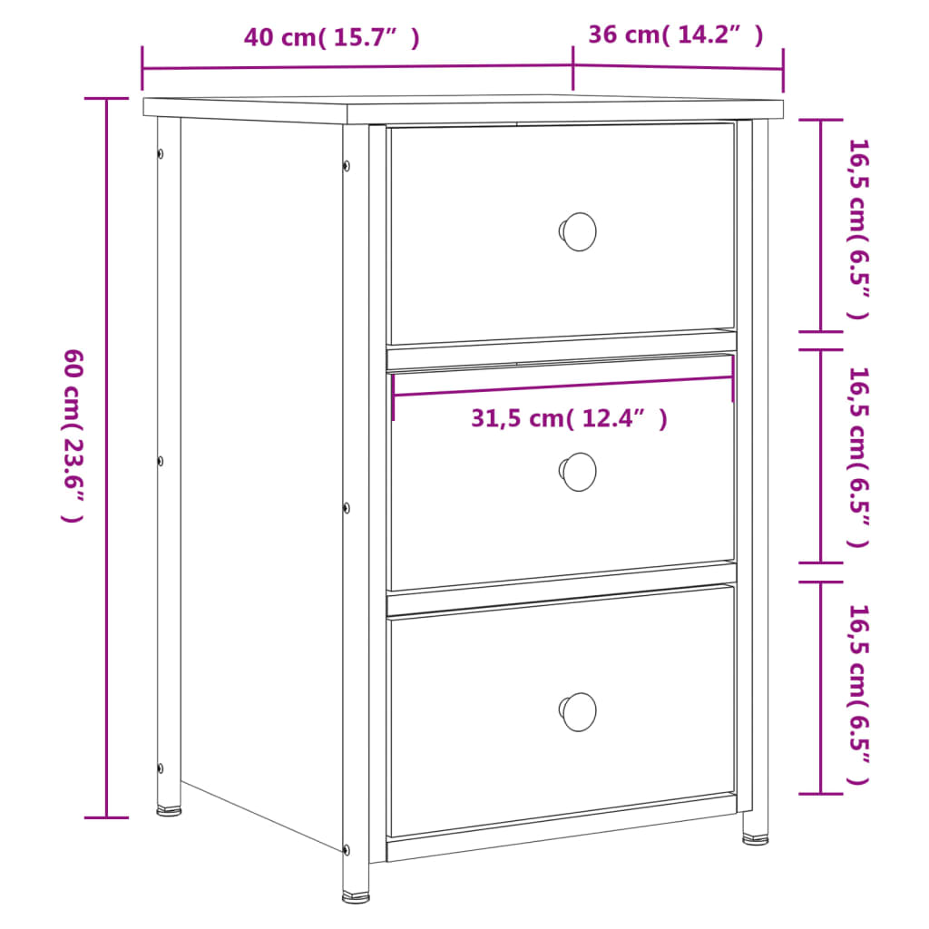 Table de chevet sonoma gris 40x36x60 cm bois d'ingénierie - XIOS