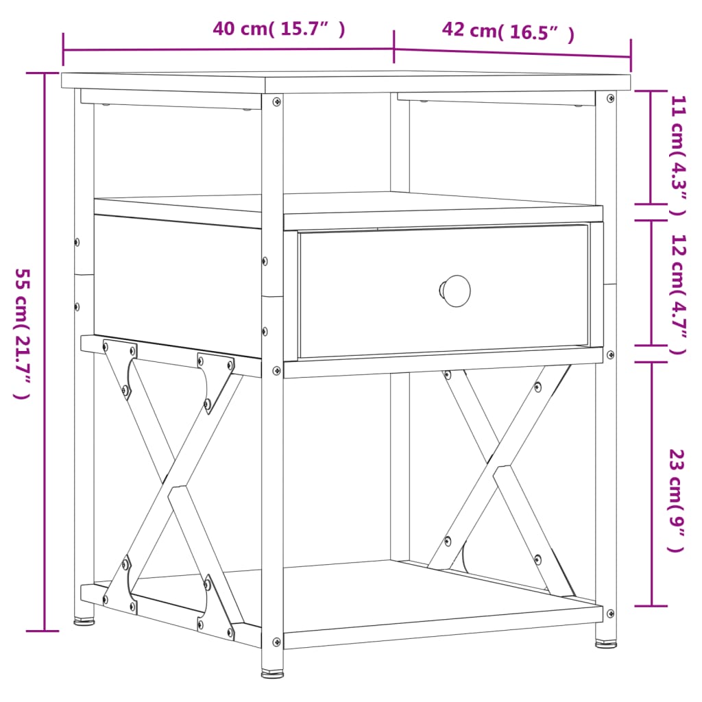 Table de chevet chêne sonoma 40x42x55 cm bois d'ingénierie - XIOS
