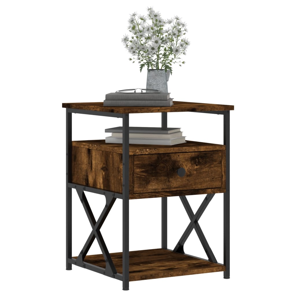 Table de chevet chêne fumé 40x42x55 cm bois d'ingénierie - XIOS