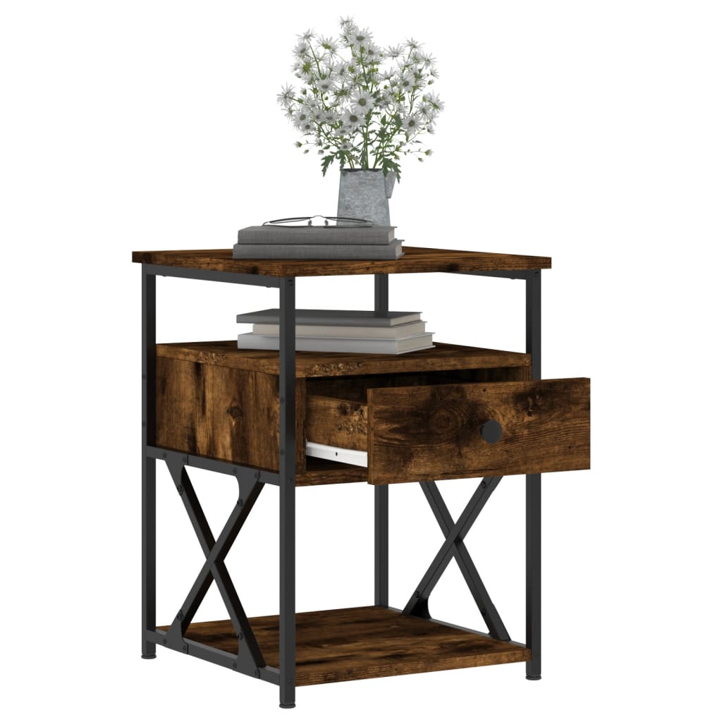 Table de chevet chêne fumé 40x42x55 cm bois d'ingénierie - XIOS