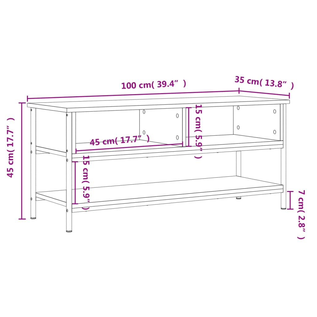 Meuble TV chêne fumé 100x35x45 cm bois d'ingénierie - XIOS