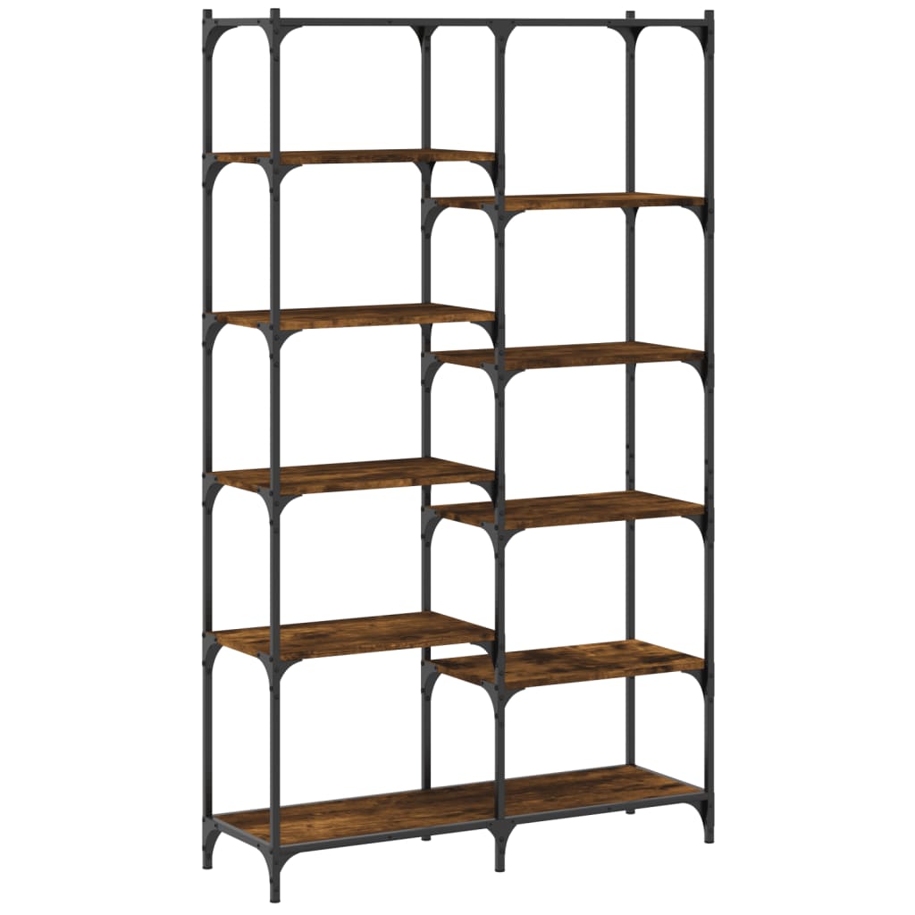 Bibliothèque chêne fumé 100x32x170 cm bois d'ingénierie et fer - XIOS
