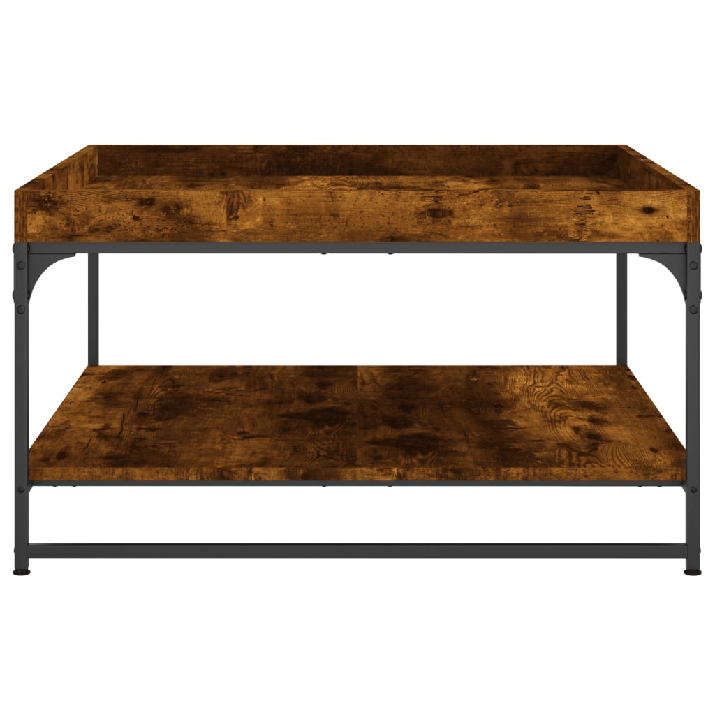 Table basse chêne fumé 80x80x45 cm bois d'ingénierie et fer - XIOS