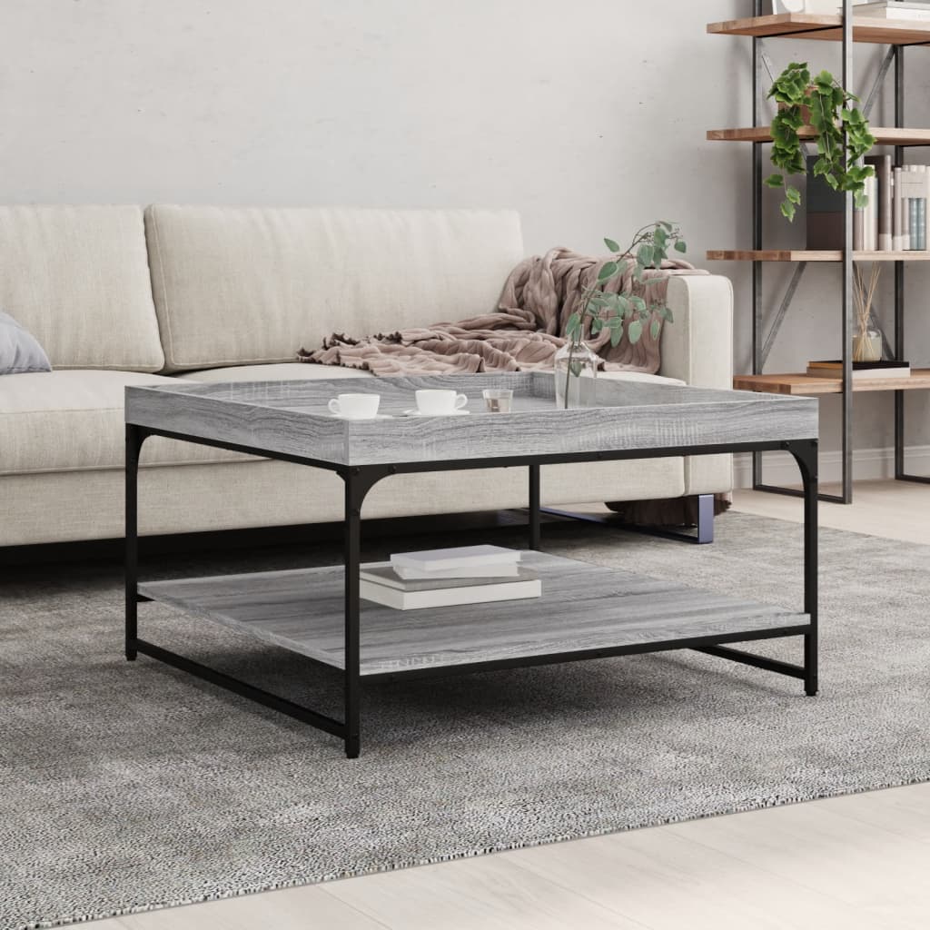 Table basse sonoma gris 80x80x45 cm bois d'ingénierie et fer - XIOS