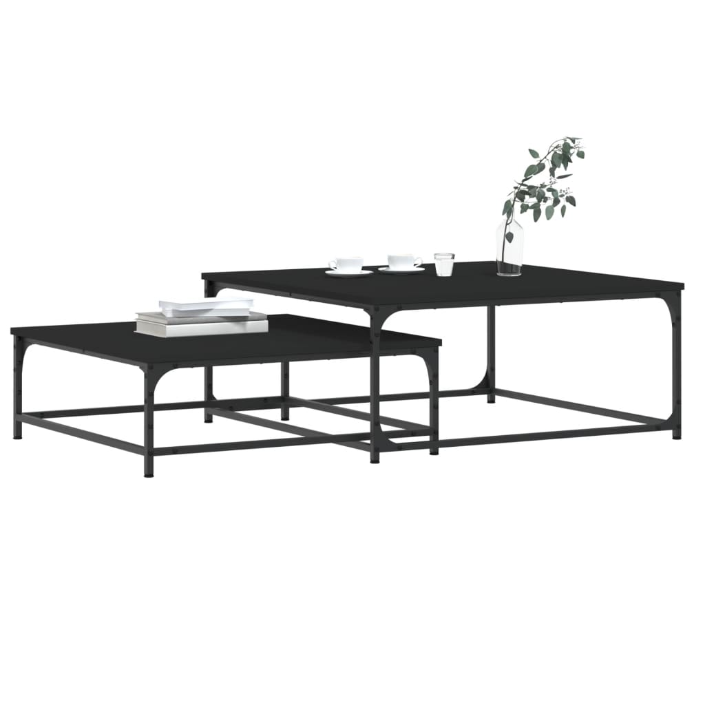 Tables basses gigognes 2 pcs noir bois d'ingénierie - XIOS