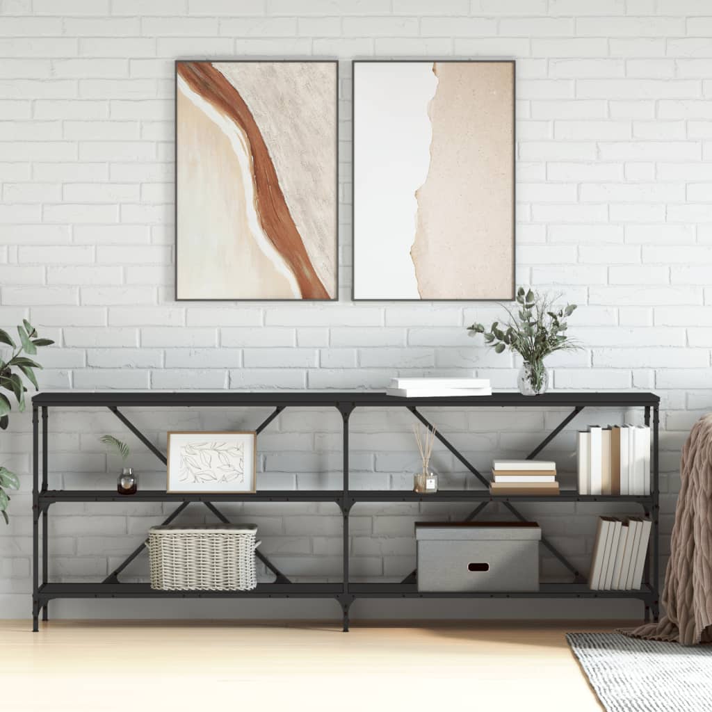 Table console noir 200x30x75 cm bois d'ingénierie et fer - XIOS