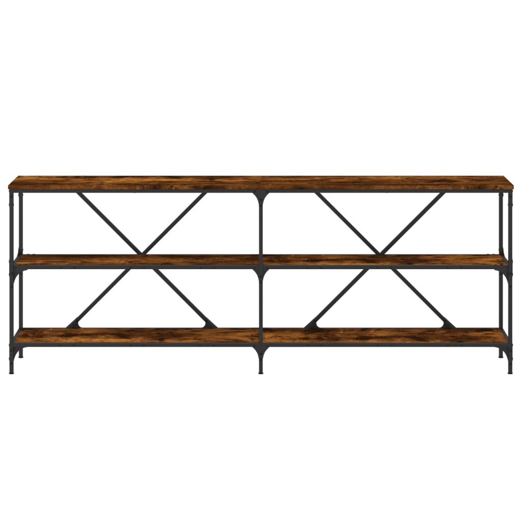 Table console chêne fumé 200x30x75 cm bois d'ingénierie et fer - XIOS