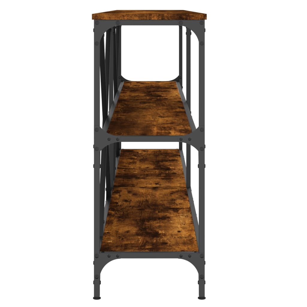 Table console chêne fumé 200x30x75 cm bois d'ingénierie et fer - XIOS