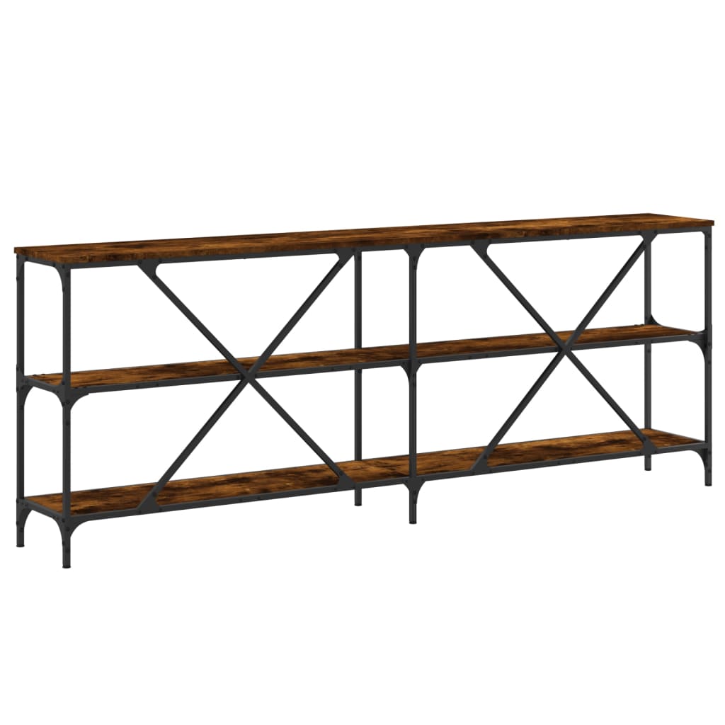Table console chêne fumé 200x30x75 cm bois d'ingénierie et fer - XIOS