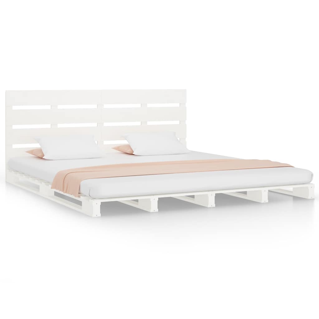 Cadre de lit sans matelas blanc 140x190 cm bois de pin massif - XIOS